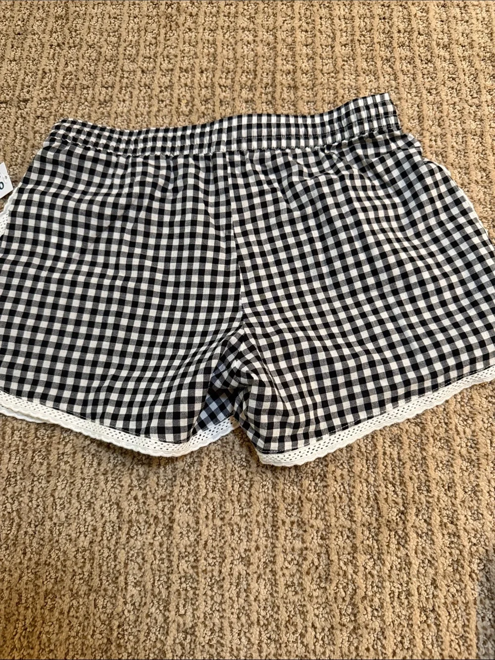Old Navy Black and White Gingham Lace-Trim High-Waist Shorts